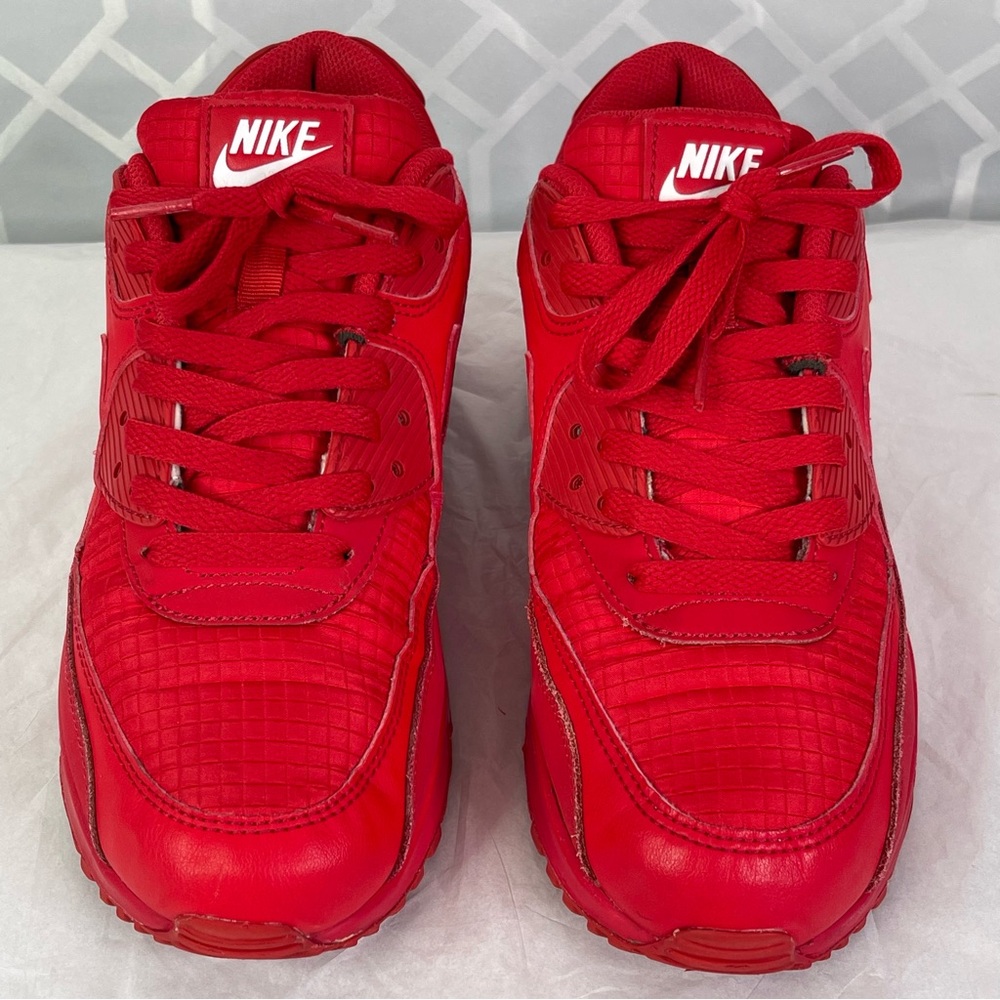 Nike Air Max 90 Essential University Red Leather Grid Mesh Sneakers Size 8
